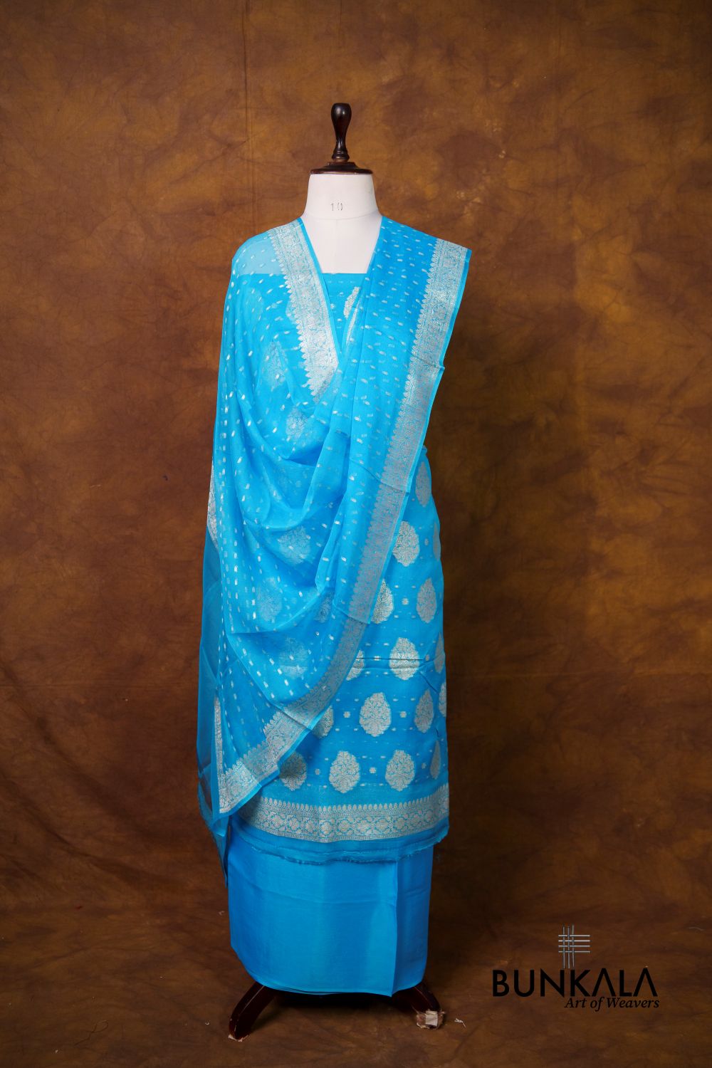 Sky Blue Buta Banarasi Pure Chiffon Silk Unstitched Suit Set