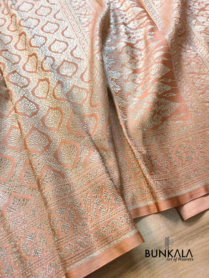 Soft peach gold Brocade Weaved Banarasi Mashru Silk Saree