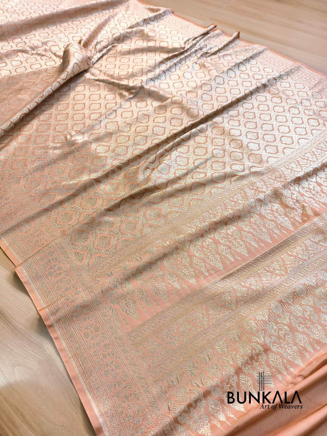 Soft peach gold Brocade Weaved Banarasi Mashru Silk Saree