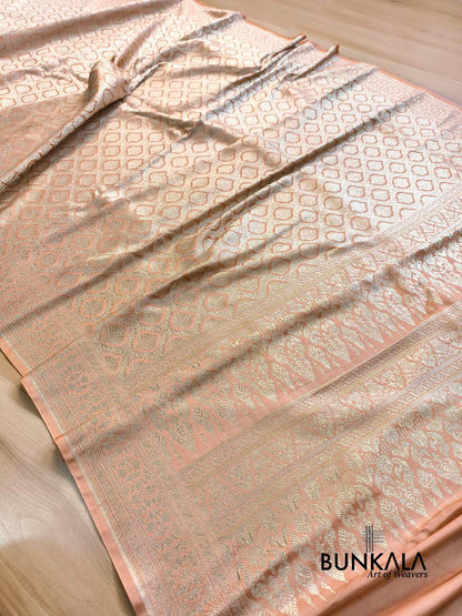Soft peach gold Brocade Weaved Banarasi Mashru Silk Saree