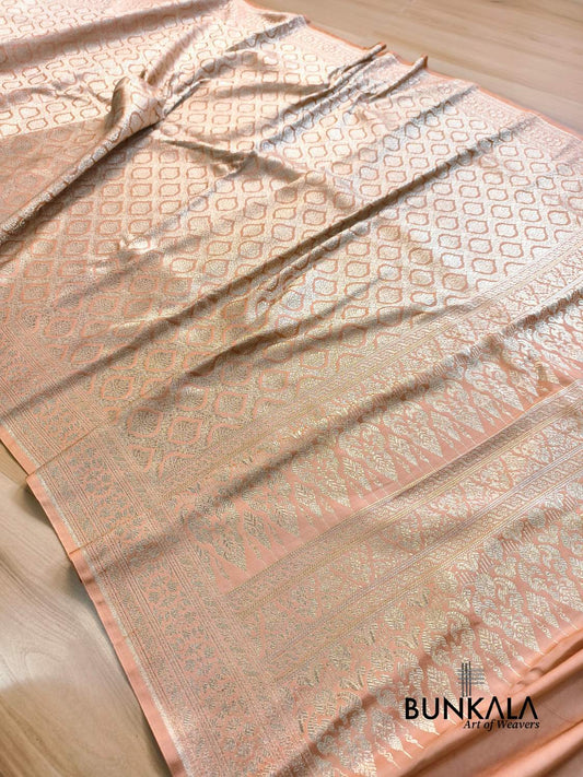 Soft peach gold Brocade Weaved Banarasi Mashru Silk Saree