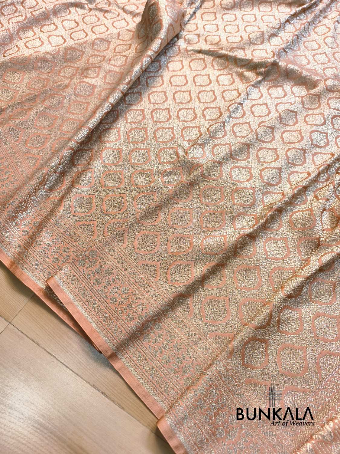 Soft peach gold Brocade Weaved Banarasi Mashru Silk Saree