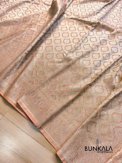 Soft peach gold Brocade Weaved Banarasi Mashru Silk Saree