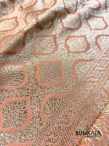Soft peach gold Brocade Weaved Banarasi Mashru Silk Saree