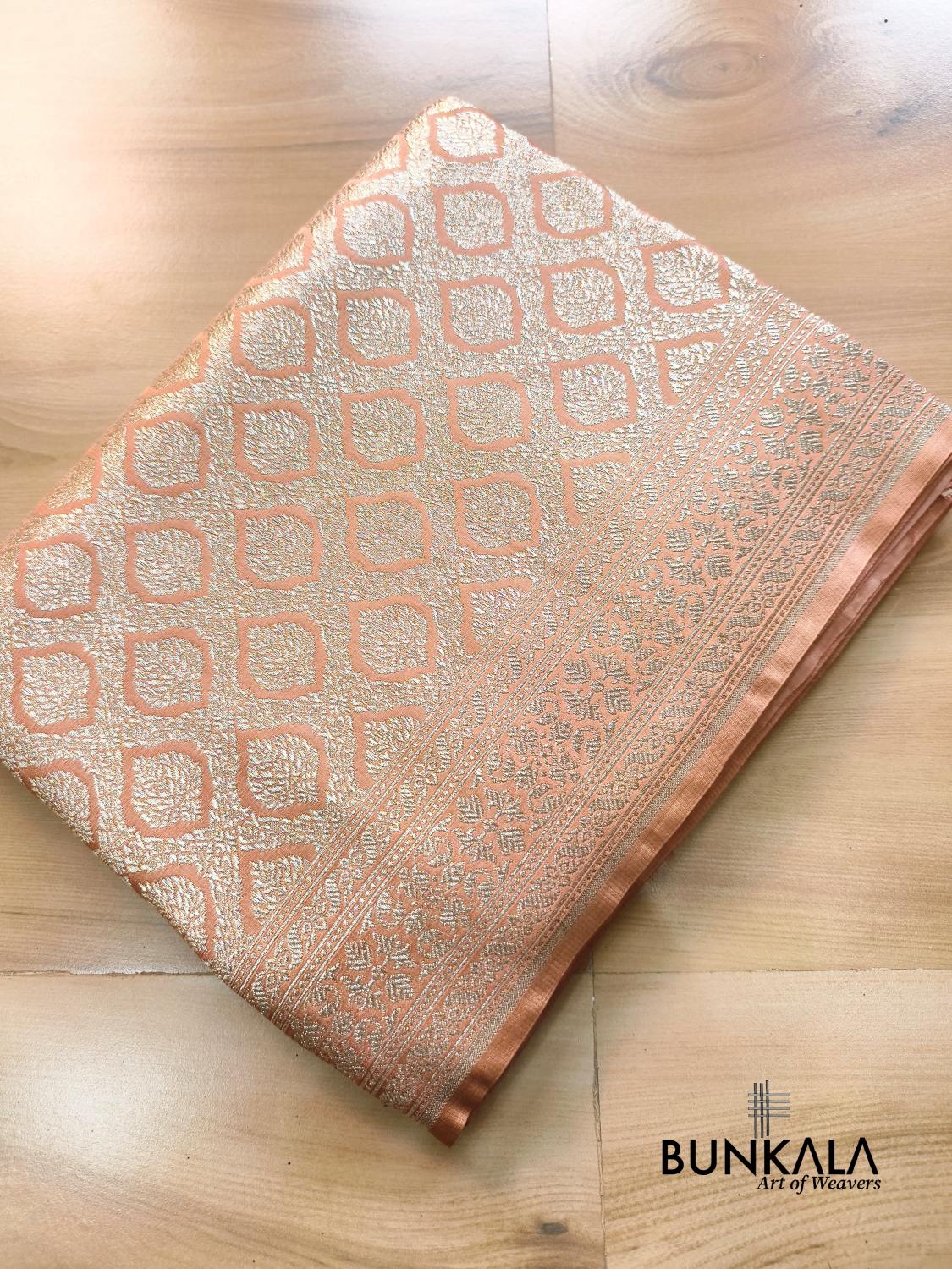 Soft peach gold Brocade Weaved Banarasi Mashru Silk Saree