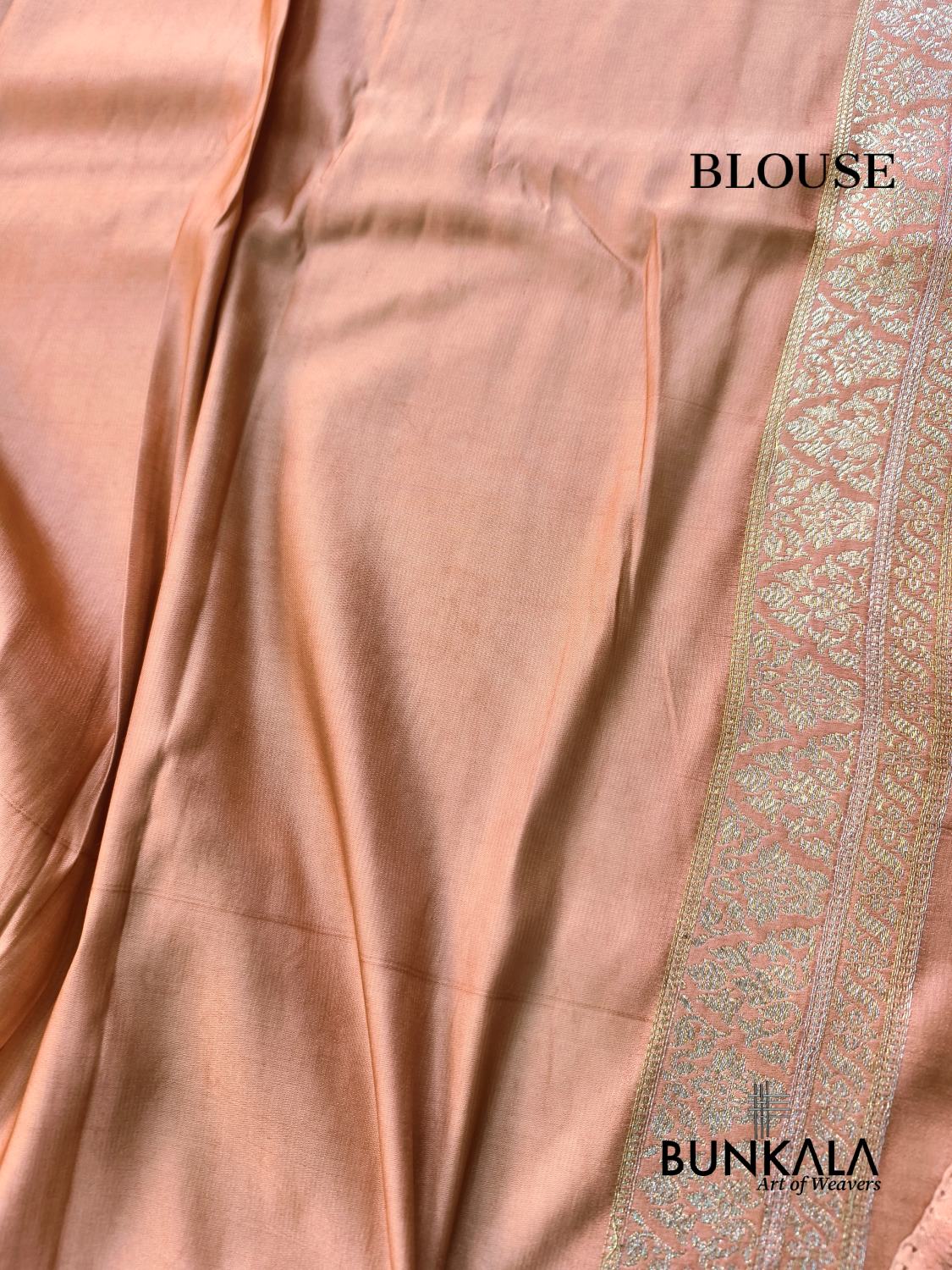 Soft peach gold Brocade Weaved Banarasi Mashru Silk Saree