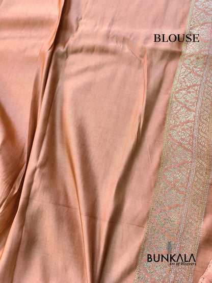 Soft peach gold Brocade Weaved Banarasi Mashru Silk Saree
