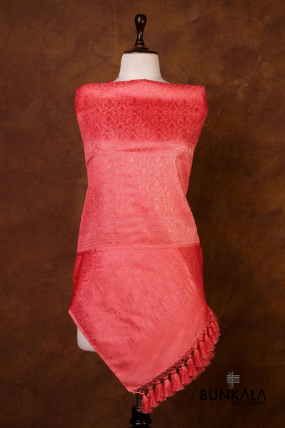 Strawberry Mughal Pattern Brocade Resham Weaved Banarasi Mashru Silk Dupatta