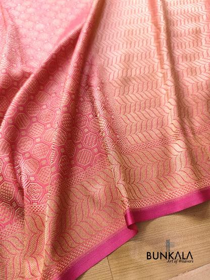 Strawberry Pink Geometrical Brocade Banarasi Mashru Silk Saree