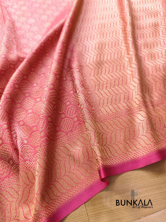 Strawberry Pink Geometrical Brocade Banarasi Mashru Silk Saree