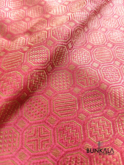 Strawberry Pink Geometrical Brocade Banarasi Mashru Silk Saree
