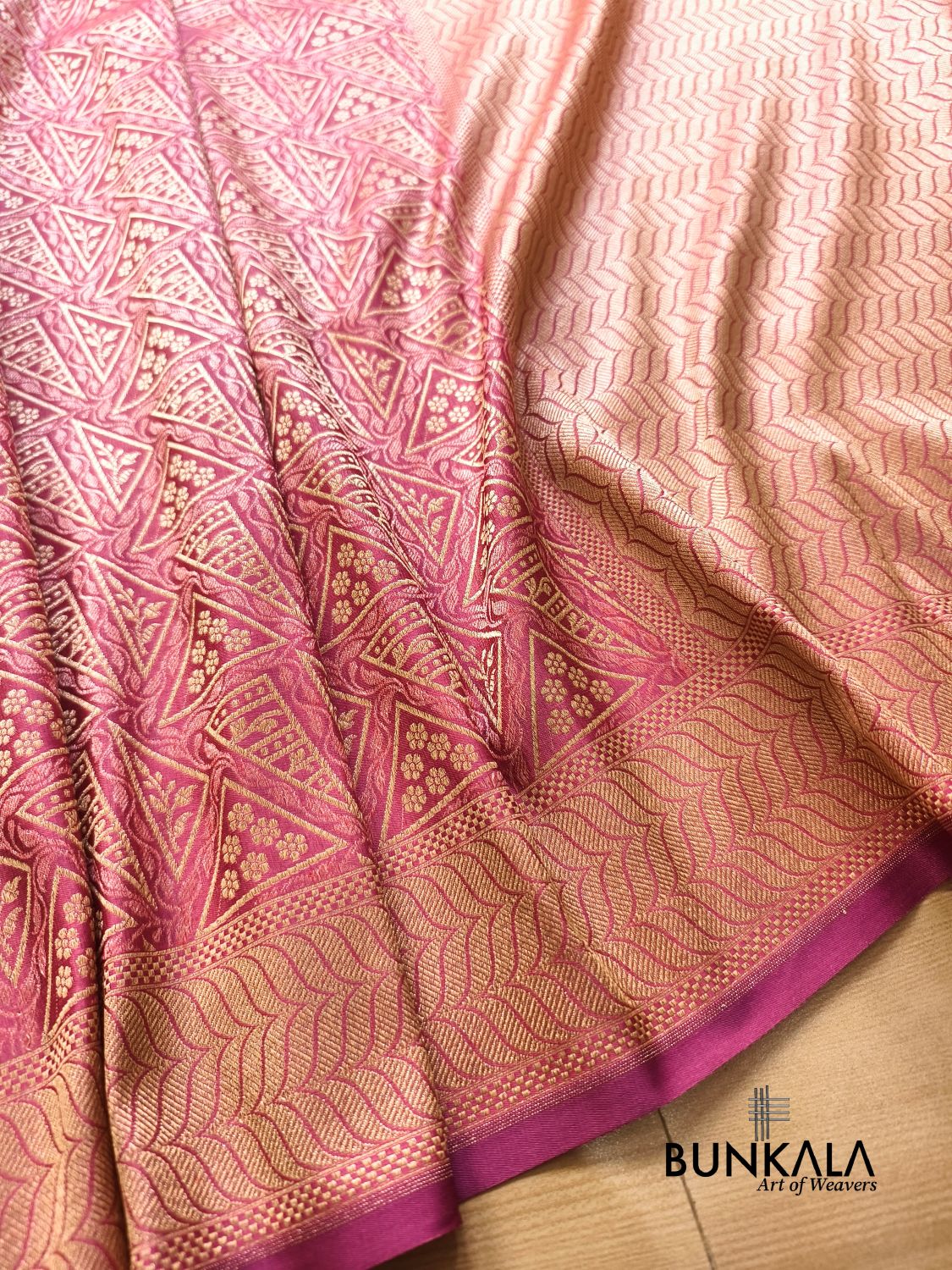 Strawberry Pink Geometrical Brocade Banarasi Mashru Silk Saree