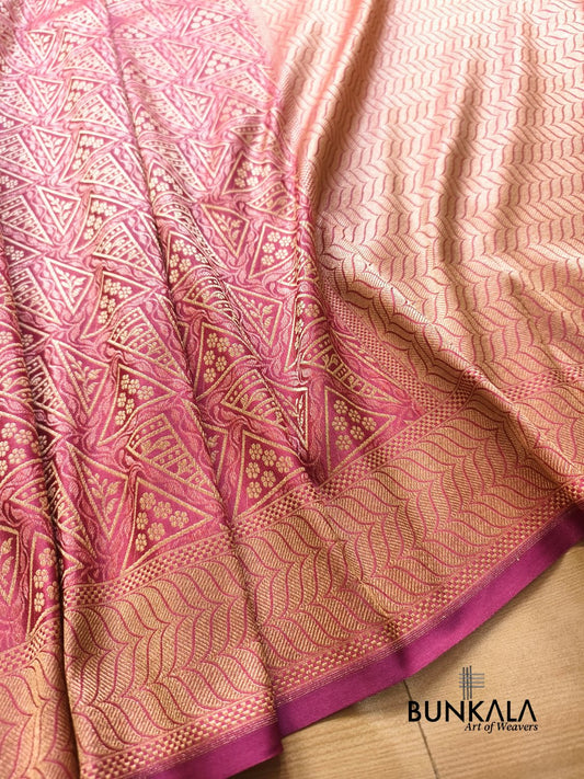 Strawberry Pink Geometrical Brocade Banarasi Mashru Silk Saree