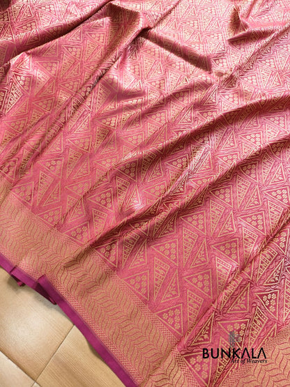 Strawberry Pink Geometrical Brocade Banarasi Mashru Silk Saree