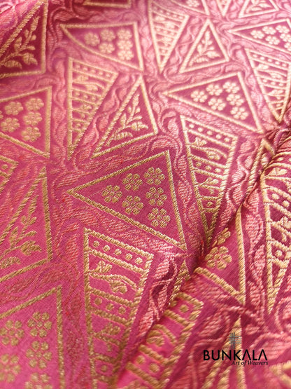 Strawberry Pink Geometrical Brocade Banarasi Mashru Silk Saree