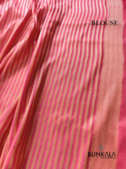 Strawberry Pink Geometrical Brocade Banarasi Mashru Silk Saree