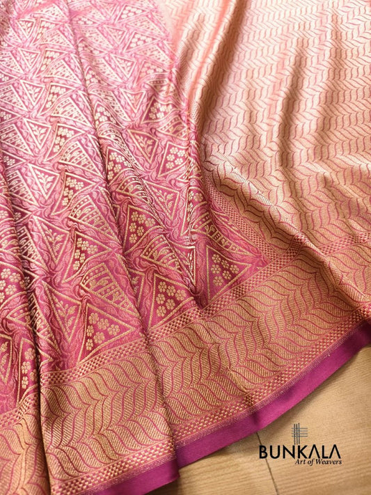 Strawberry Pink Geometrical Brocade Banarasi Mashru Silk Saree