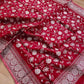 Red Banarasi Organza Silver Zari Work Floral Design Embroidery Saree