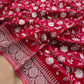 Red Banarasi Organza Silver Zari Work Floral Design Embroidery Saree