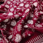 Deep Wine Banarasi Organza Silver Zari Work Floral Design Embroidery Saree