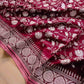 Deep Wine Banarasi Organza Silver Zari Work Floral Design Embroidery Saree