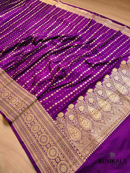 Majestic Purple Elegance Pure Mashru Silk Allover Buti Design Handloom Banarasi Saree