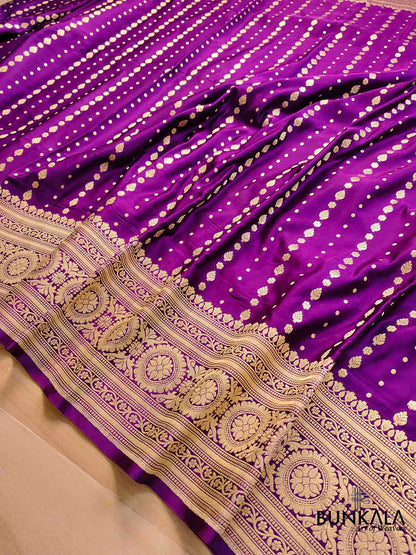 Majestic Purple Elegance Pure Mashru Silk Allover Buti Design Handloom Banarasi Saree