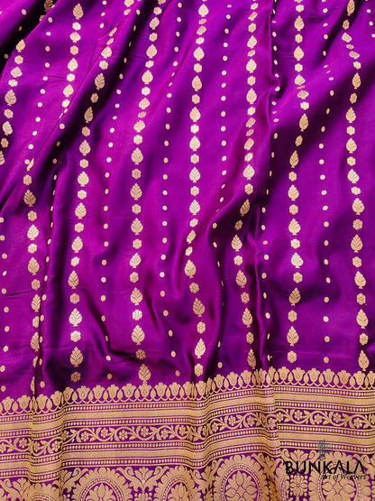 Majestic Purple Elegance Pure Mashru Silk Allover Buti Design Handloom Banarasi Saree