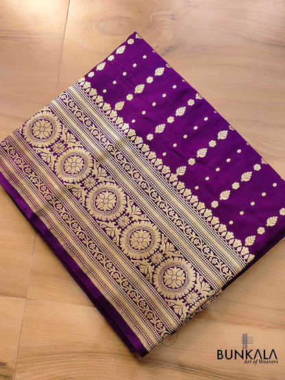 Majestic Purple Elegance Pure Mashru Silk Allover Buti Design Handloom Banarasi Saree