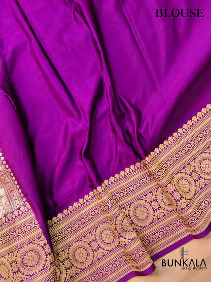 Majestic Purple Elegance Pure Mashru Silk Allover Buti Design Handloom Banarasi Saree