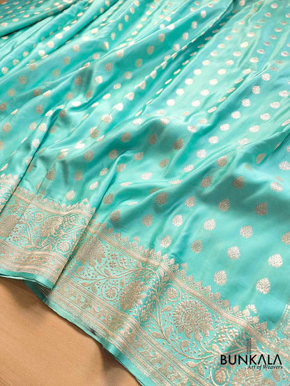 Handcrafted Blue Banarasi Silk Saree with Traditional Buti Design in Mashru Silk