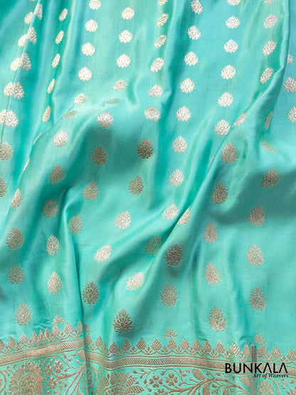 Handcrafted Blue Banarasi Silk Saree with Traditional Buti Design in Mashru Silk