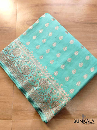 Handcrafted Blue Banarasi Silk Saree with Traditional Buti Design in Mashru Silk