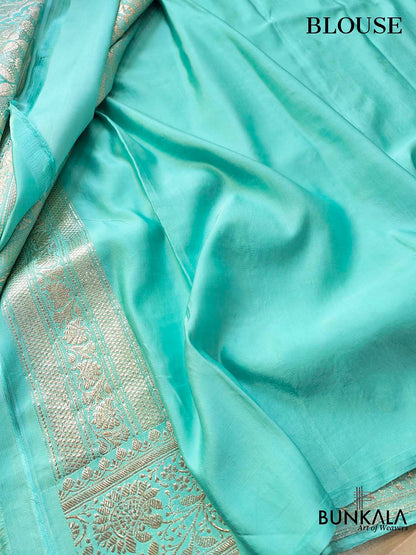Handcrafted Blue Banarasi Silk Saree with Traditional Buti Design in Mashru Silk