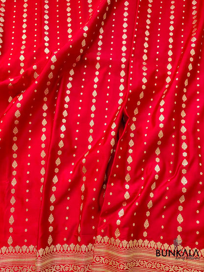 Vibrant Red Pure Mashru Silk Allover Buti Design Handloom Banarasi Saree