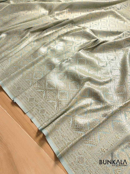 Ice Greenish Blue Mashru Silk Banarasi Saree