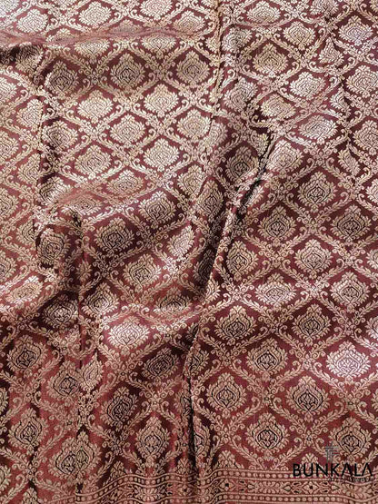 Intricate Delight Brown Silver Zari Mashru Silk Banarasi Saree