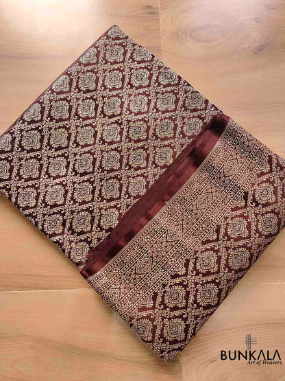 Intricate Delight Brown Silver Zari Mashru Silk Banarasi Saree