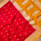 Enchanting Elegance Red Banarasi Pure Khaddi Chiffon Saree with Silver Zari Buti and Orange Contrast Border