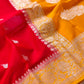 Enchanting Elegance Red Banarasi Pure Khaddi Chiffon Saree with Silver Zari Buti and Orange Contrast Border
