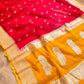 Enchanting Elegance Red Banarasi Pure Khaddi Chiffon Saree with Silver Zari Buti and Orange Contrast Border