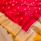 Enchanting Elegance Red Banarasi Pure Khaddi Chiffon Saree with Silver Zari Buti and Orange Contrast Border