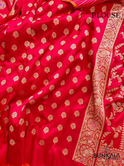 Luxurious Appeal Red Intricate Handwoven Pure Katan Silk Kadwa Jangla Meenakari Banarasi Saree