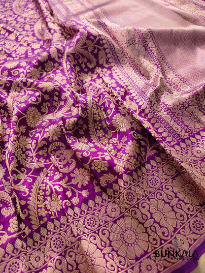 Traditional Touch Purple Heritage Brocade Design Handloom Pure Katan Silk Meenakari Banarasi Saree