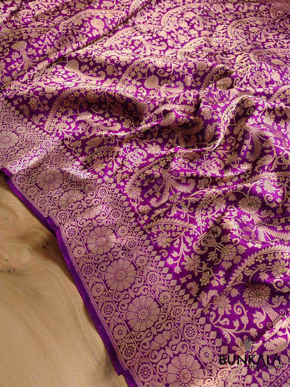Traditional Touch Purple Heritage Brocade Design Handloom Pure Katan Silk Meenakari Banarasi Saree