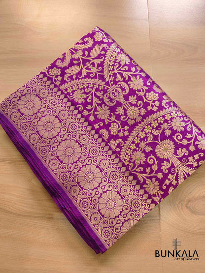 Traditional Touch Purple Heritage Brocade Design Handloom Pure Katan Silk Meenakari Banarasi Saree