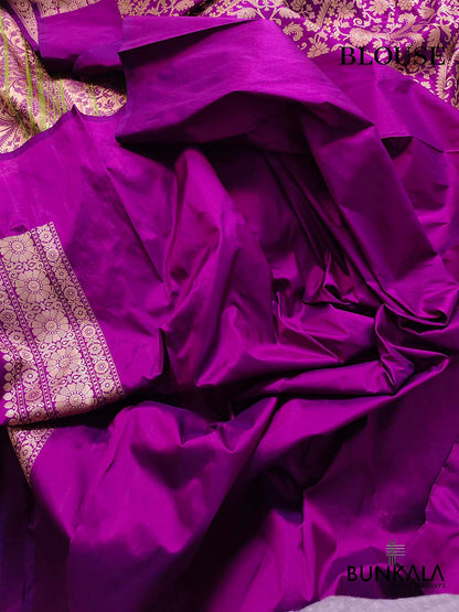 Traditional Touch Purple Heritage Brocade Design Handloom Pure Katan Silk Meenakari Banarasi Saree