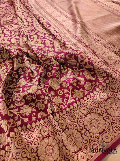 Traditional Touch Dark Maroon Heritage Brocade Design Handloom Pure Katan Silk Meenakari Banarasi Saree