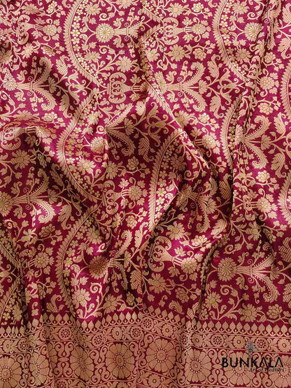 Traditional Touch Dark Maroon Heritage Brocade Design Handloom Pure Katan Silk Meenakari Banarasi Saree