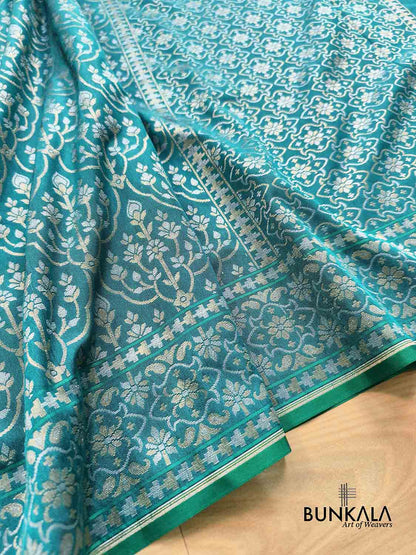 Teal Blue Ektara Banarasi Jamdani Weaved Silk Saree